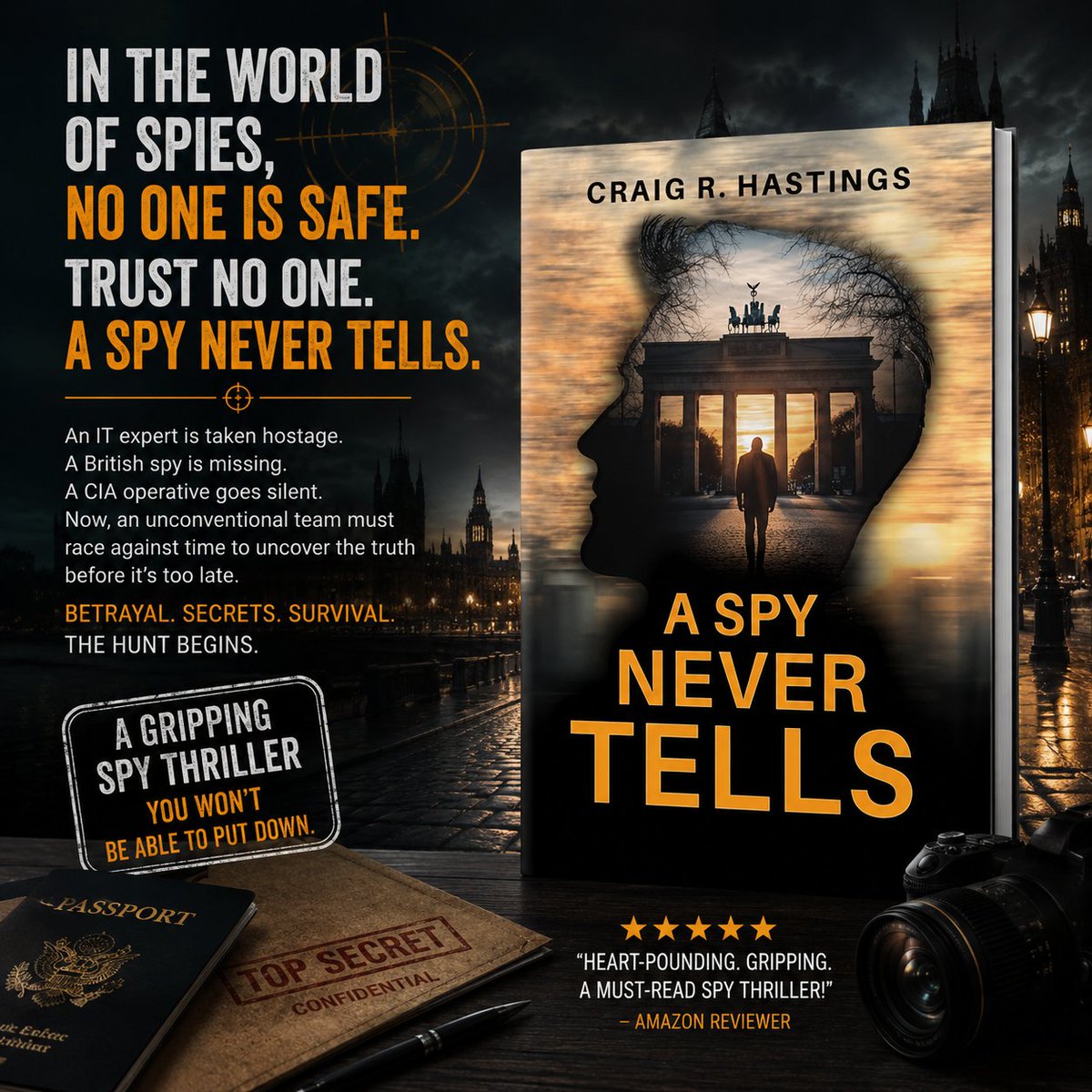AnoraHartwell's tweet photo. Secrets. Betrayal. Survival. 🕵️‍♂️
A Spy Never Tells by Craig R. Hastings delivers nonstop espionage, deadly twists, and a race against time. Will the truth stay buried?

#SpyThriller #BookTwitter #ThrillerReads #KindleBooks #IndieAuthor https://t.co/jCf0u9eNrB