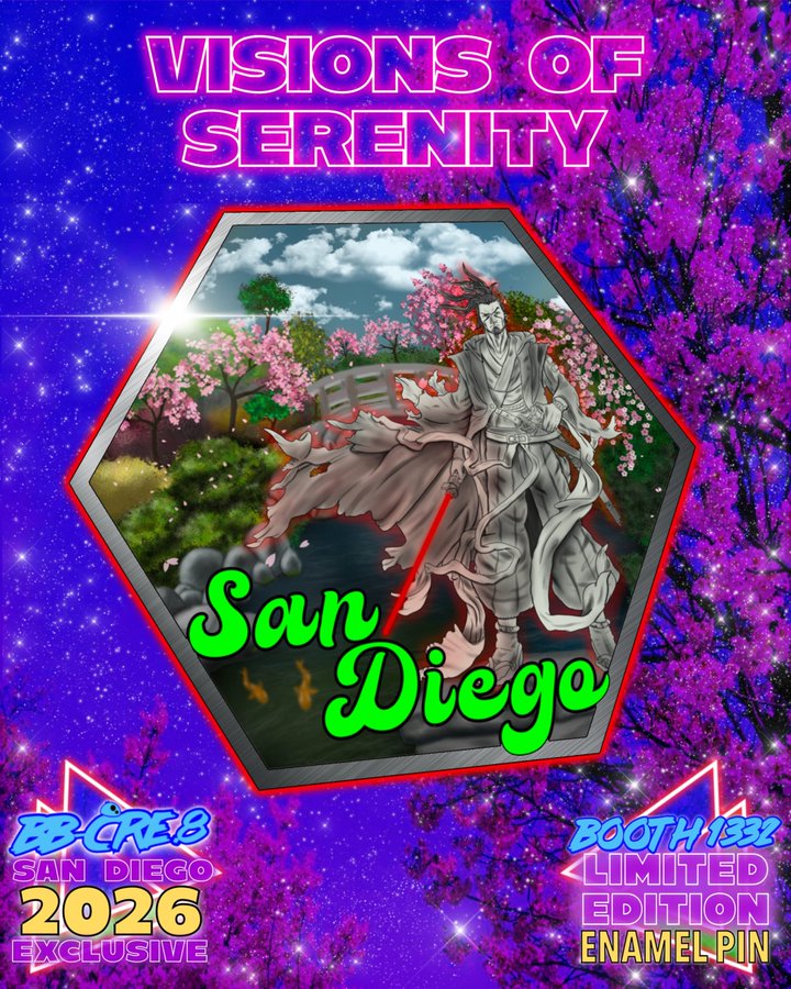 SD_Comic_Con's tweet photo. ICYMI: @bb_cre8 is celebrating both the artistic beauty of #StarWarsVisions and the tranquil serenity of the Japanese Friendship Garden in Balboa Park with this #SDCC exclusive pin: https://t.co/D7jaIZStSq https://t.co/rITkzFGUiC