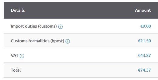 GashinRS's tweet photo. Then why did I get charged the €3 fee 3 times on the first day this rule got implemented? €75 in customs fees on a €135 package is ridiculous https://t.co/0NwZt0GmUr