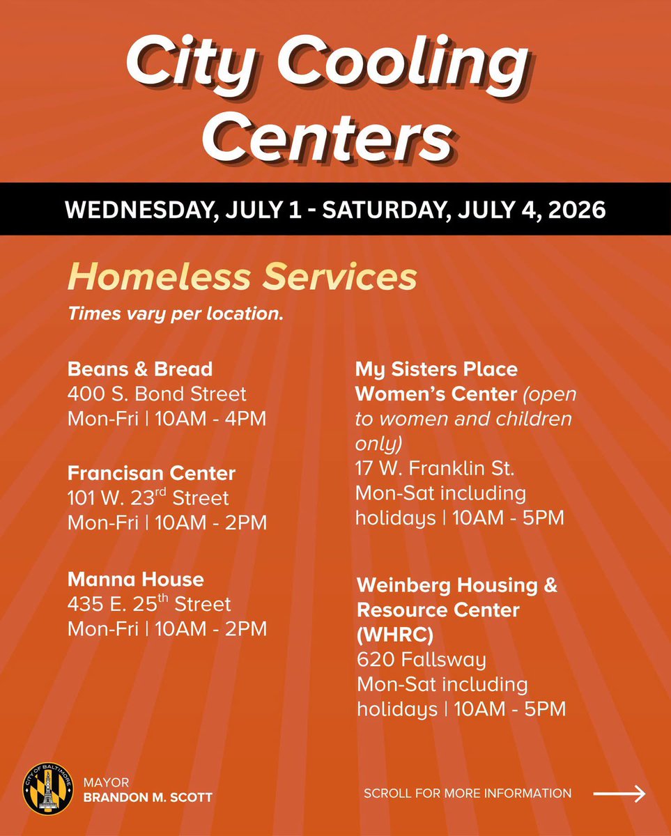 HCABaltimore's tweet photo. City cooling center info https://t.co/0yY88bhOvn