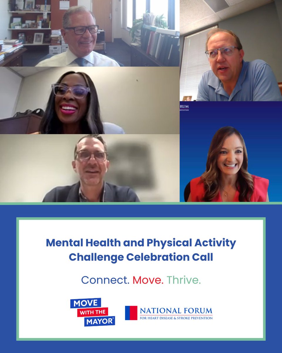 NatForumHDSP's tweet photo. One month. Fifty-two communities. More than 100 events.

During today's Move with the Mayor® Spring Mental Health and Physical Activity Challenge Celebration Call, we recognized the creativity, leadership, and dedication of communities that helped residents: 

🚶🏻 Get active
🧑‍🤝‍👩 Strengthen social connections
🧘🏽‍♂️ Support mental well-being.

From neighborhood walks and fitness classes to community festivals, walking meetings, and local partnerships, each participating community found its own way to bring people together and make healthy living more accessible. 

Mayors Jack Bradley of Lorain, Ohio; Sonja A. Brown of Glenn Heights, Texas; and Freddy Puza of Culver City, California, shared lessons learned and ideas that other communities can build on.

Thank you to every participating community, our partners at the American Public Health Association and the Centers for Disease Control and Prevention, and everyone who helped make this year's challenge a success. Together, we're building healthier, more connected communities.

Swipe through to see highlights from this year's celebration.

Learn more: https://t.co/chSXSmPkKn

#MoveWithTheMayor #ConnectMoveThrive