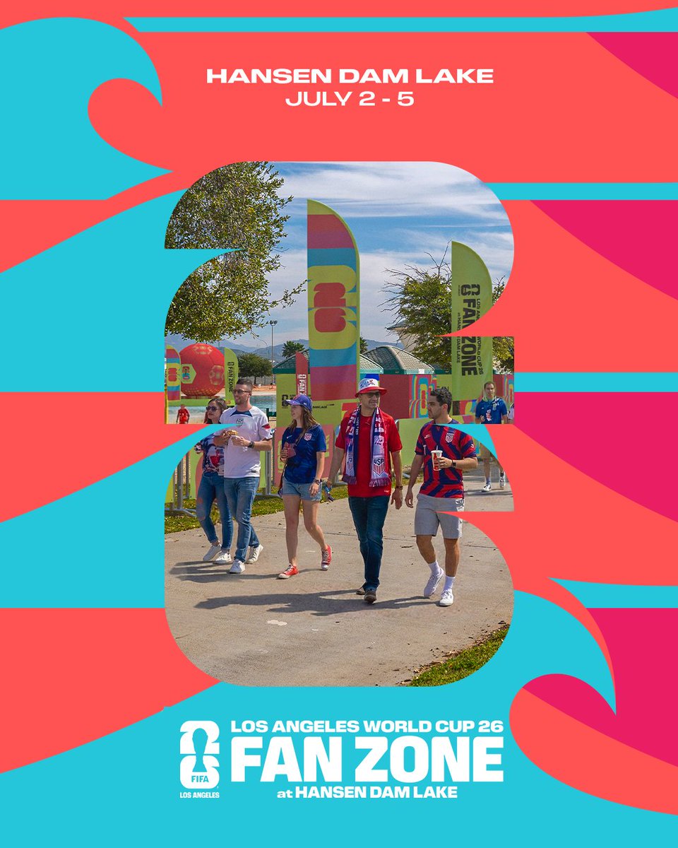 LosAngelesFWC26's tweet photo. 🗓️ Los Angeles World Cup 26 Fan Zone at Hansen Dam Lake

From July 2–5, experience live DJ performances, global food, prize-winning games, and nonstop entertainment all day long.

💻: https://t.co/it1cKExARa

#WeAreLosAngeles #LosAngeles26 #SomosLosAngeles #ofz https://t.co/hJaLFseJ83