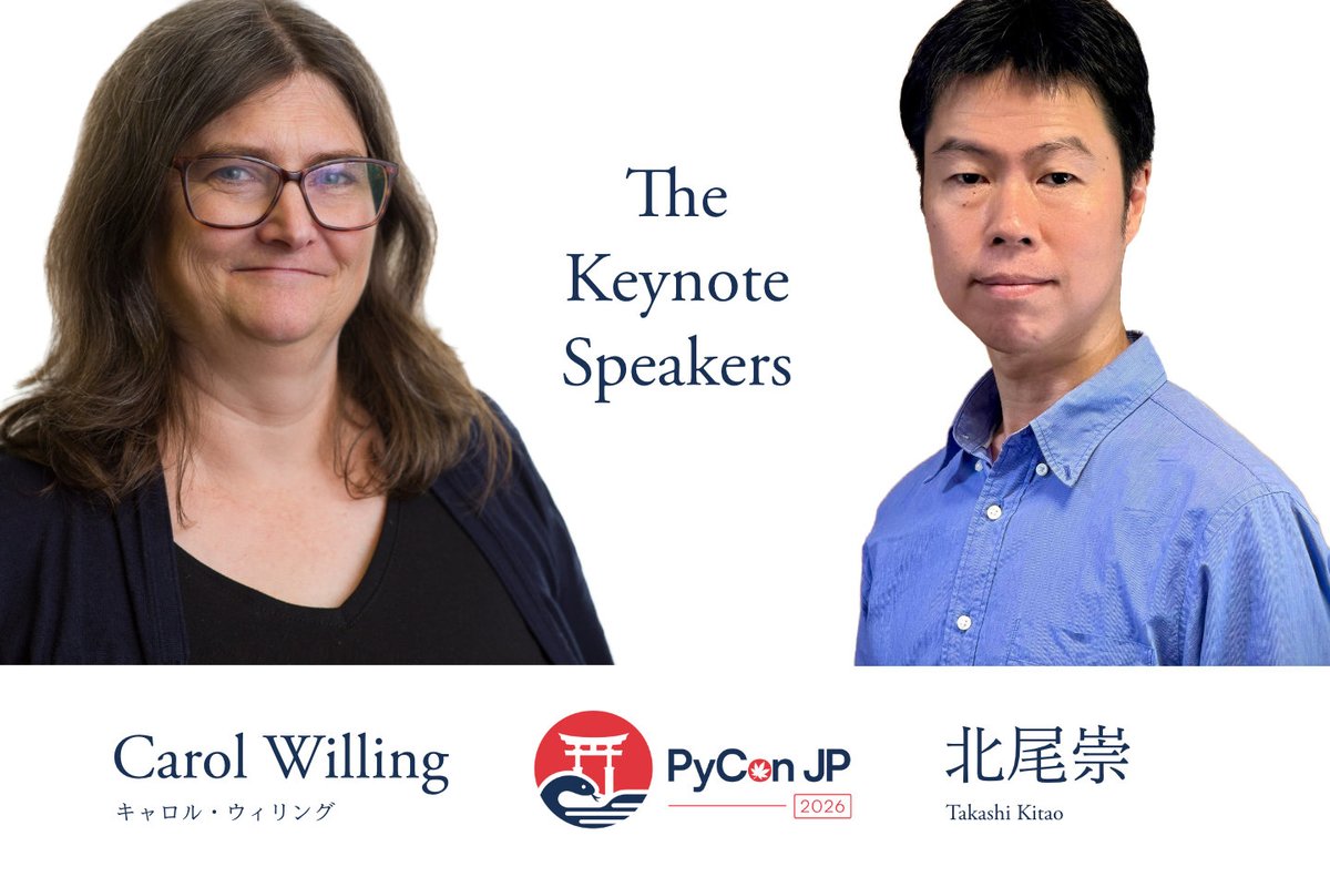 pyconjapan's tweet photo. The keynote speakers at PyCon JP 2026 will be Carol Willing and Takashi Kitao.

Carol, who has long been a driving force in the Python and open science communities,
and Takashi Kitao, who has fostered creativity and a sense of play through ‘Pyxel’, a game engine for Python.

We look forward to reflecting on Python’s past and future from a variety of perspectives, including open source, education, creativity and community! Stay tuned!