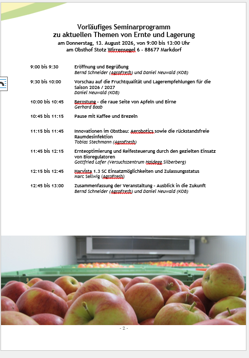 Nacherntephysi1's tweet photo. 🍎📦 Save the date! Das #Lagerseminar2026 bringt Forschung, Beratung und Praxis zusammen. Freuen Sie sich auf aktuelle Erkenntnisse zur Obstlagerung, Nachernteforschung und Prognosen zur Kernobstsaison 2026.
#Postharvest #AppleStorage #FruitResearch #KOB https://t.co/xQljISB200