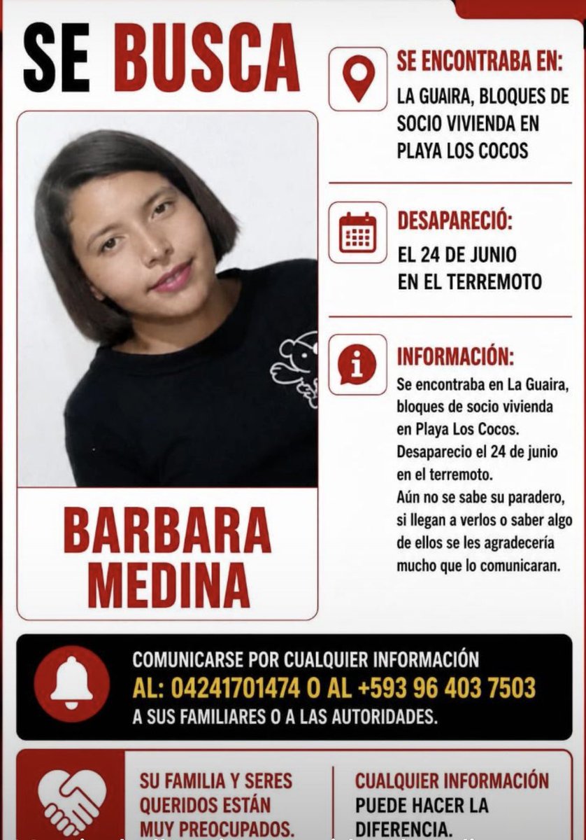 mmarielith's tweet photo. De mi prima Barbara aún no sabemos nada💔 Ojalá que se pueda saber de ella pronto🥺 si alguien ve su nombre alguna de las listas o la conoce y sabe realmente su paradero en la imagen están los números de contacto https://t.co/lSLO6SwCsZ