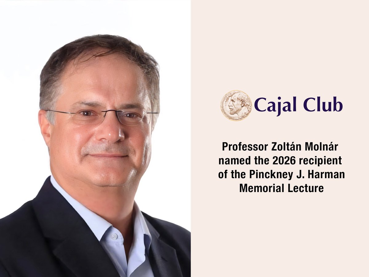 Cajalclub's tweet photo. The Cajal Club was pleased to recognize Professor Zoltán Molnár (University of Oxford) as the 2026 recipient of the Pinckney J. Harman Memorial Lecture during the Cortical Evolution Conference in Bilbao, Spain. #cajal #evolution #cerebralcortex @ZoltanMolnar64 @UniofOxford https://t.co/eMR2aCbwqO