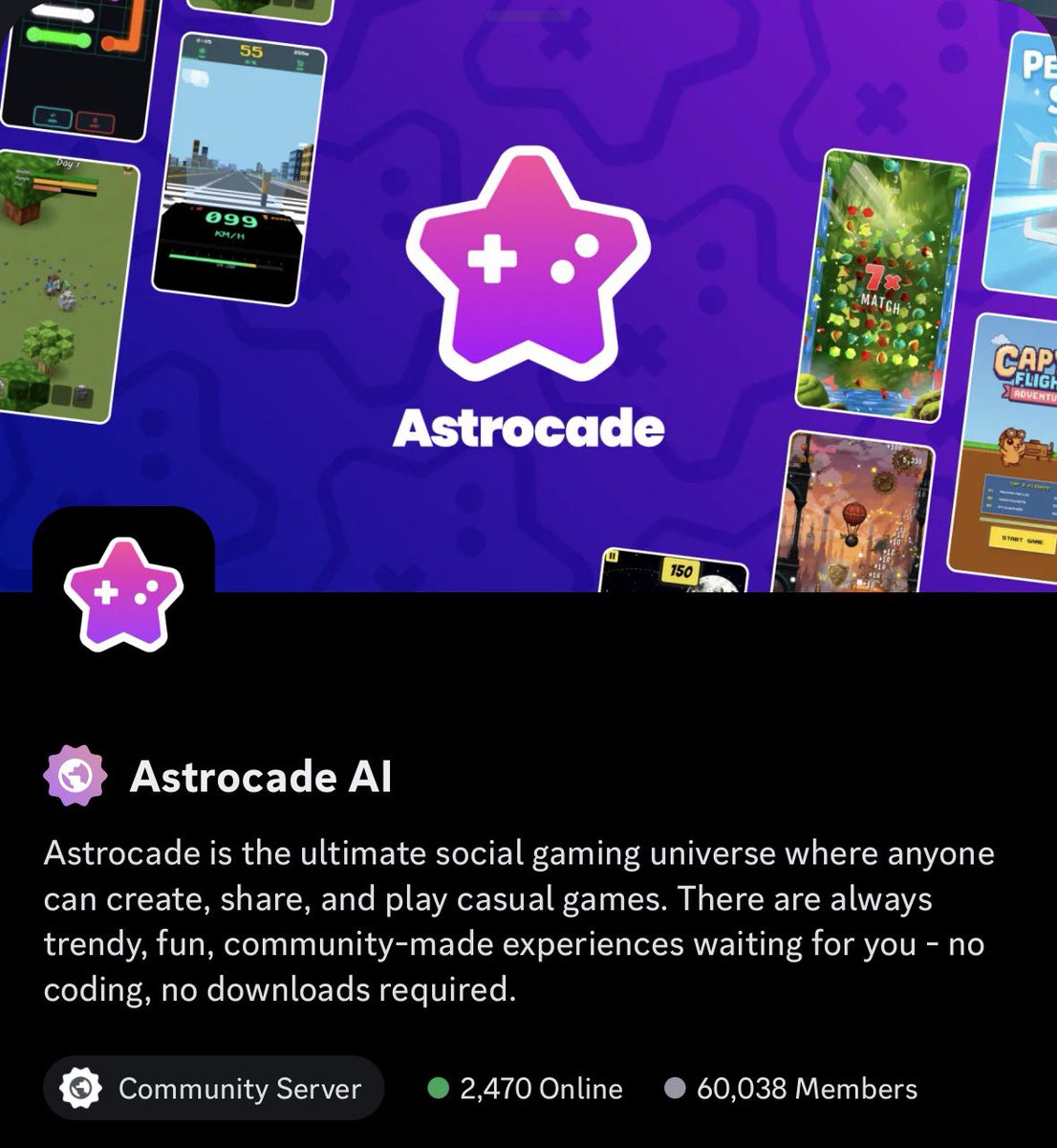 Ezstudiozz's tweet photo. Huge News: Astrocade just reached 60k Members on Discord! ✨

To celebrate this huge milestone, they are having a special surprise event!

Expect performances, awards, a surprising announcement, and much more!

You don’t want to miss out on this exciting event 

When: July 3, 2026, at 12:00 PM ET
Where: https://t.co/LdVESypwIz

Make sure to invite your friends :)

Let me know in the comments if you’re attending! Hopefully I’ll see you there. 

—- image credits Astrocade 

@PlayAstrocade @_amirabs @sadeghian_ali @alexmmmmichael @manvithamadem 

#GameDev #IndieDev #Gaming #VibeCoding #MadeOnAstrocade #GameDevelopment #MileStone