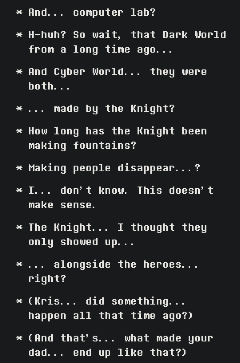 TUGMindboggle's tweet photo. @gonergnostic @gaspastrike Extending this idea to the cyber woeld fountain, which is brought up at the same time (as well as in chapter 2)... would this suggest that the Knight was still regular Dess at that time, the same day that they show up as the Knight at the end of chapter 3...? https://t.co/4d38na4F7G