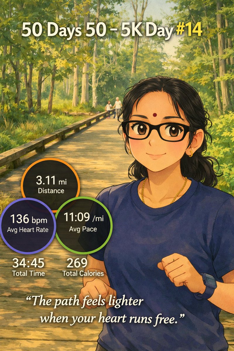 Jayalakshm61866's tweet photo. 50 Days 50 – 5K Day #14 🌿
The path feels lighter when your heart runs free.
#HealthyHabits #WeekendWarriors #FowlerTrails #MarathonRunnersOfAtlanta #HalfMarathon #ChooseExerciseNotDrugs #HealthyLiving #RunForChange https://t.co/Gh1RnWCjyn