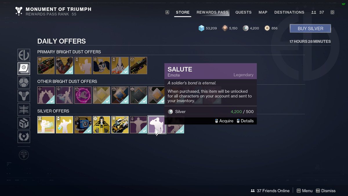 Tiagomes29's tweet photo. @A_dmg04 @BrunoLouviers @Destiny2Team @DestinyTheGame 
#bug #destiny2 
small thing but imo important cause involves silver.
i have the salute emote and it for silver in the store. https://t.co/xcqKwNCau9