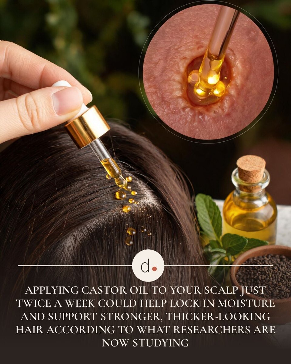 dose's tweet photo. 🔬 Castor oil is 90% one rare fatty acid.
It reduces scalp inflammation and seals in moisture.
Consistency beats frequency here.
Sources: Healthline, Cleveland Clinic
#dose #HairCare #Wellness https://t.co/OgKeymz8xe
