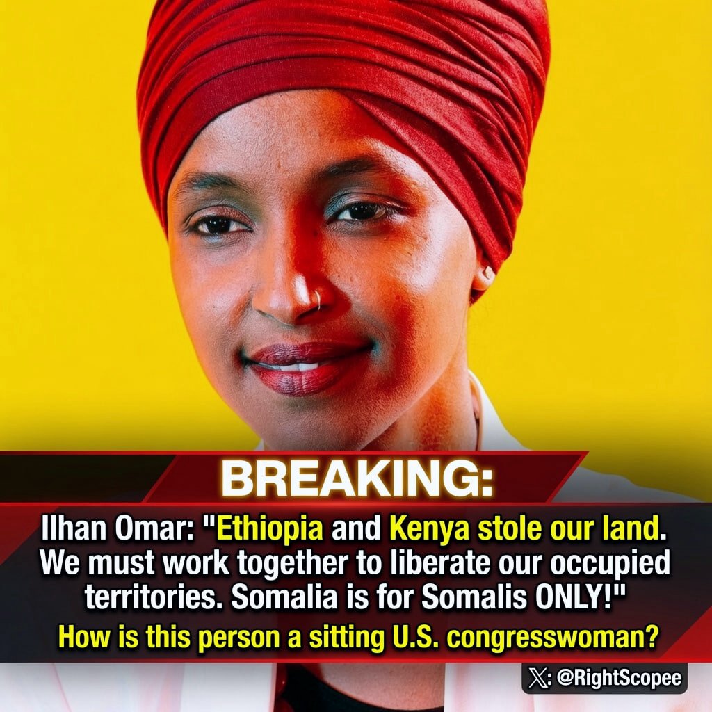 RightScopee's tweet photo. Ilhan Omar: “Ethiopia and Kenya stole our land. We must work together to liberate our occupied territories. Somalia is for Somalis ONLY!”

How is this person a sitting U.S. congresswoman?

What's your response to her......??👀 https://t.co/CBo8DJE0Ti
