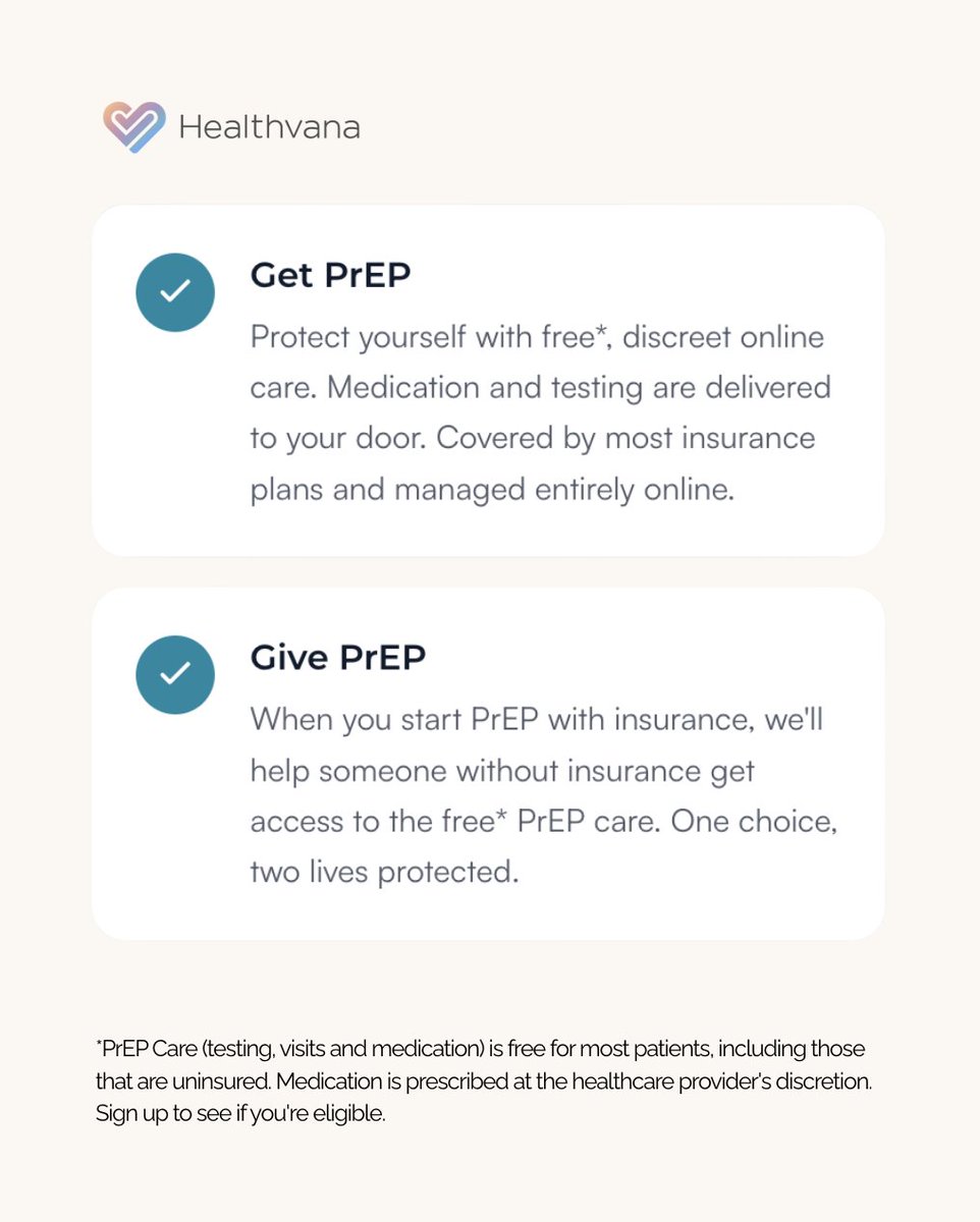healthvana's tweet photo. When prevention reaches everyone, we all move forward.

*PrEP Care (testing, visits and medication) is free for most patients, including those that are uninsured. Medication is prescribed at the healthcare provider's discretion. Sign up to see if you're eligible. https://t.co/XK1BanJrWW