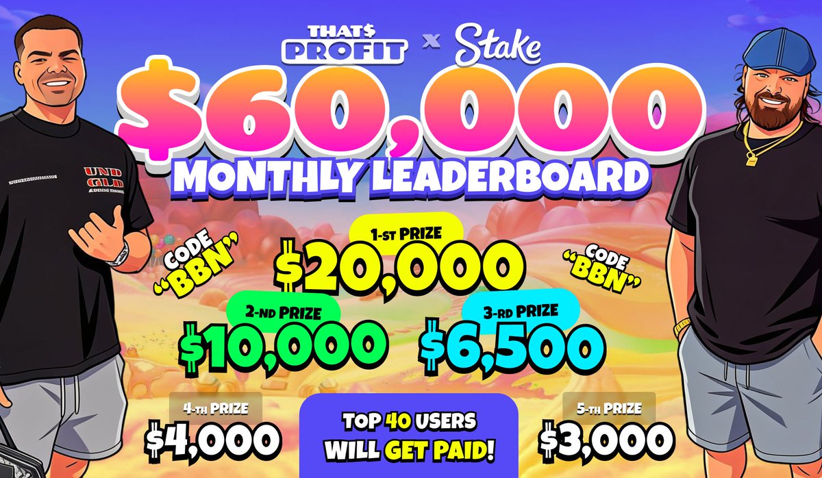 ThatsProfitBoys's tweet photo. $60,000 Monthly Leaderboard for the BOYS! 👑

For EVERYONE that Supports us on @Stake &amp; @StakeUsa 💙

🏁ONLY Requirement: use code " BBN "

💰 Track your placement here: https://t.co/IYd2IUUWX8

Join the BBN discord if you have any questions! https://t.co/EPJyDGIOjm https://t.co/0MifNjjD0J