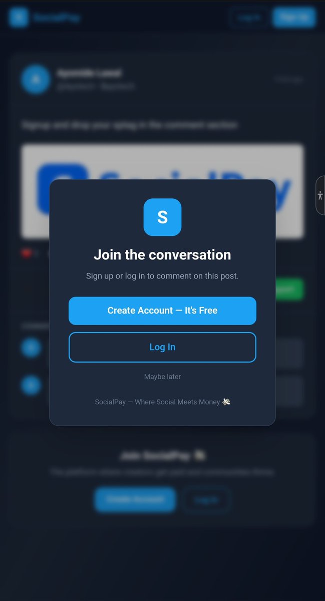 0fficialAY's tweet photo. Ships a major milestone for #SocialPay today. 🚀 
Posts are now publicly viewable &amp; fully shareable (WhatsApp/Twitter ready).  #Ayotech
Built a "soft paywall"  show content, blur on interaction, convert guests. 
Still building, but the vision is coming together. https://t.co/brEBWRR66I