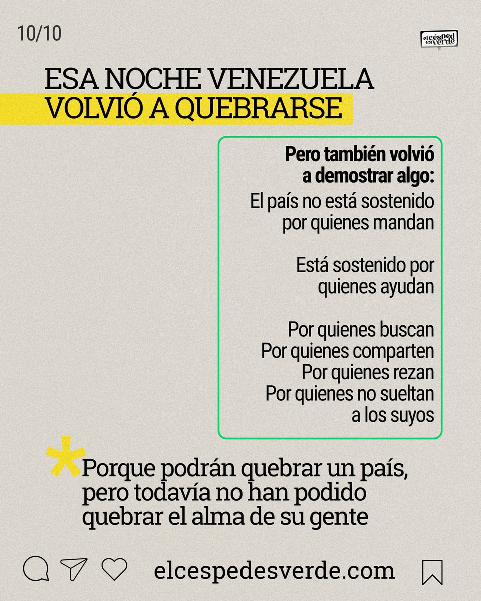 cespedesverde's tweet photo. Después llegó el mensaje: “Estoy bien. Logré salir. Estoy bien”. Esa noche Venezuela volvió a quebrarse, pero no pudieron quebrar el alma de su gente https://t.co/8wAEJrViTn