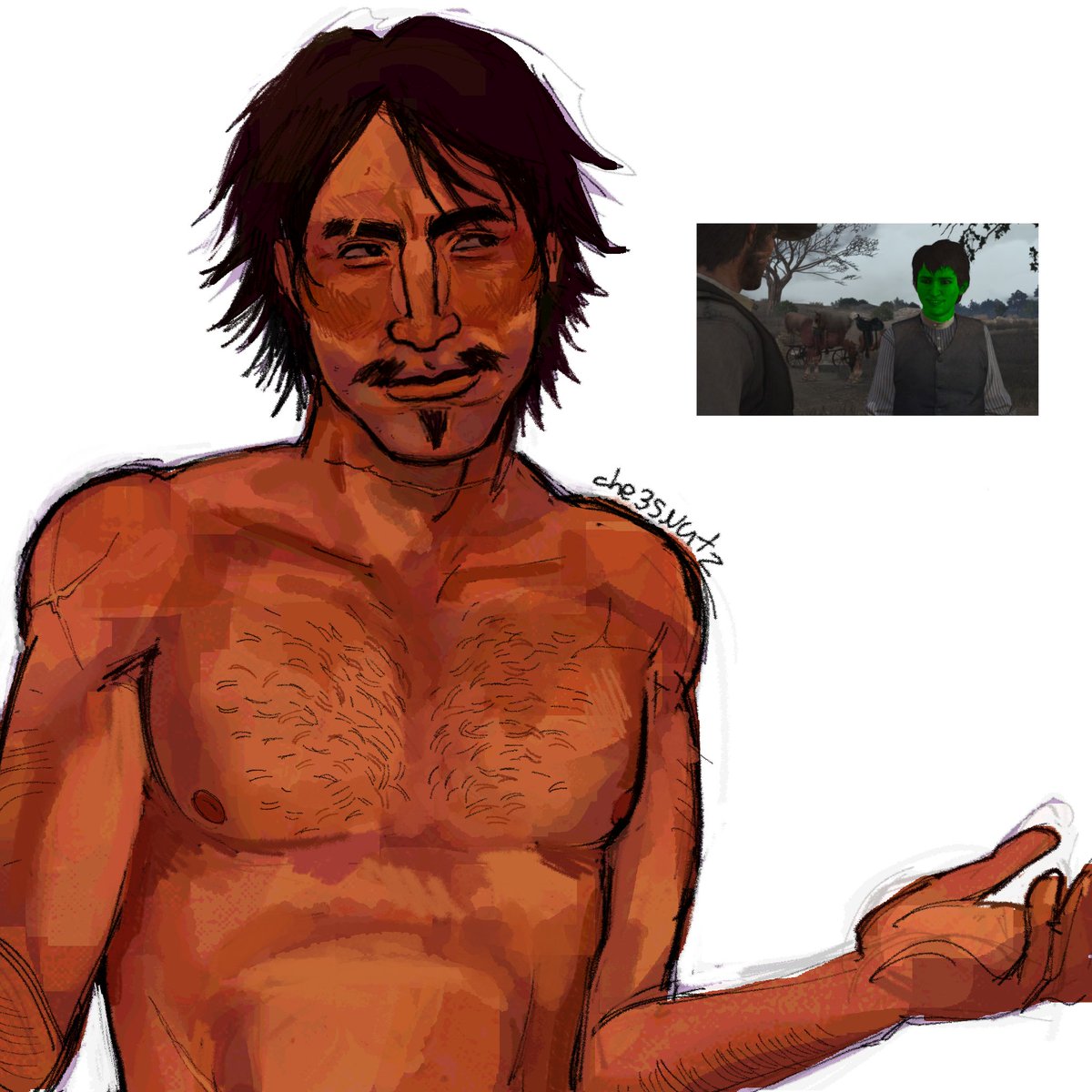 che3snutz's tweet photo. i continue drawing half naked dudes charles and sean are next ALSO ONE COMM SLOT IS STILL AVAILABLE #JavierEscuella #rdr1 #rdr https://t.co/1aeUHPpFMW