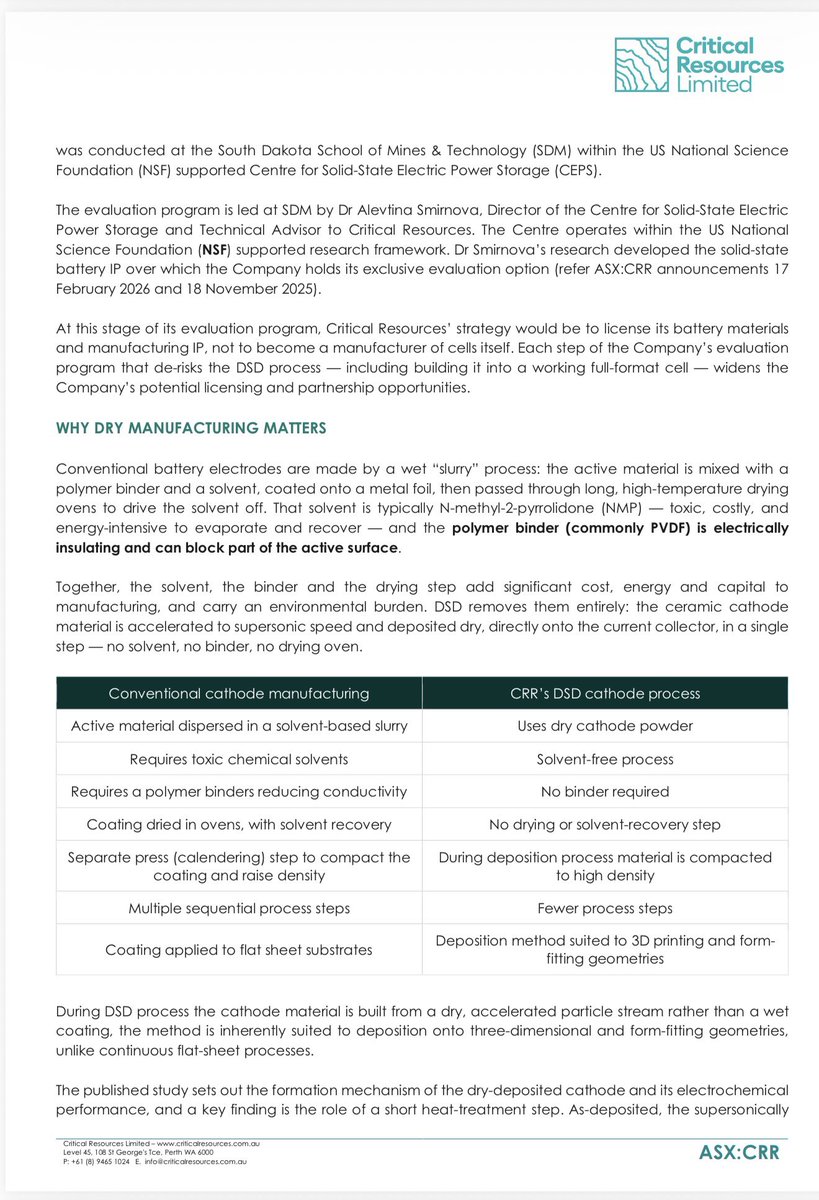 Stocksurfer_asx's tweet photo. $CRR 🔥🔥
#Critical_Resources news…
Independent peer reviewed study confirms their dry cathode tech (#DSD).
Solvent free and binder free process.
Strong battery performance.
De risks their IP for licensing. https://t.co/c2Xf8ackHS