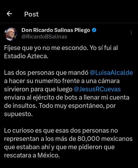 CeaseCruz's tweet photo. Dice #LaPerritaDeTrump que somos todos bots
y que 80 mil personas que estaban en el Estadio
le pidieron de favor que rescate a México
@RicardoBSalinas yo no soy bot 🤣😂👇 https://t.co/lzoXgDKBrP