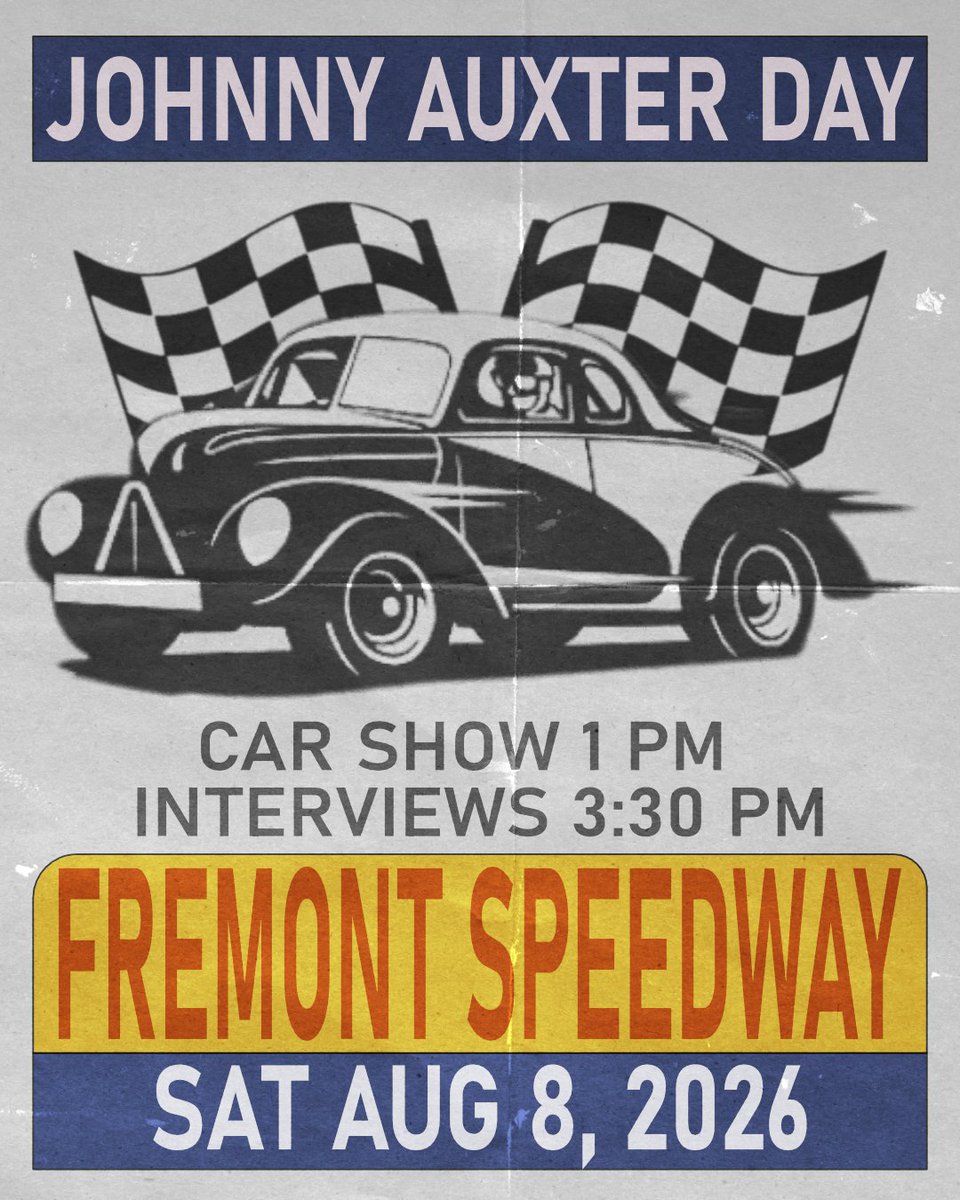 FremontHoF's tweet photo. Johnny Auxter Day is coming on Saturday, August 8th. The vintage race car show will start at 1 PM, with special guest interviews at 3:30 PM at the Burmeister Pavilion at @FremontSpeedway. For more information, contact Byron Reed 👇 https://t.co/9gf7NySTGM