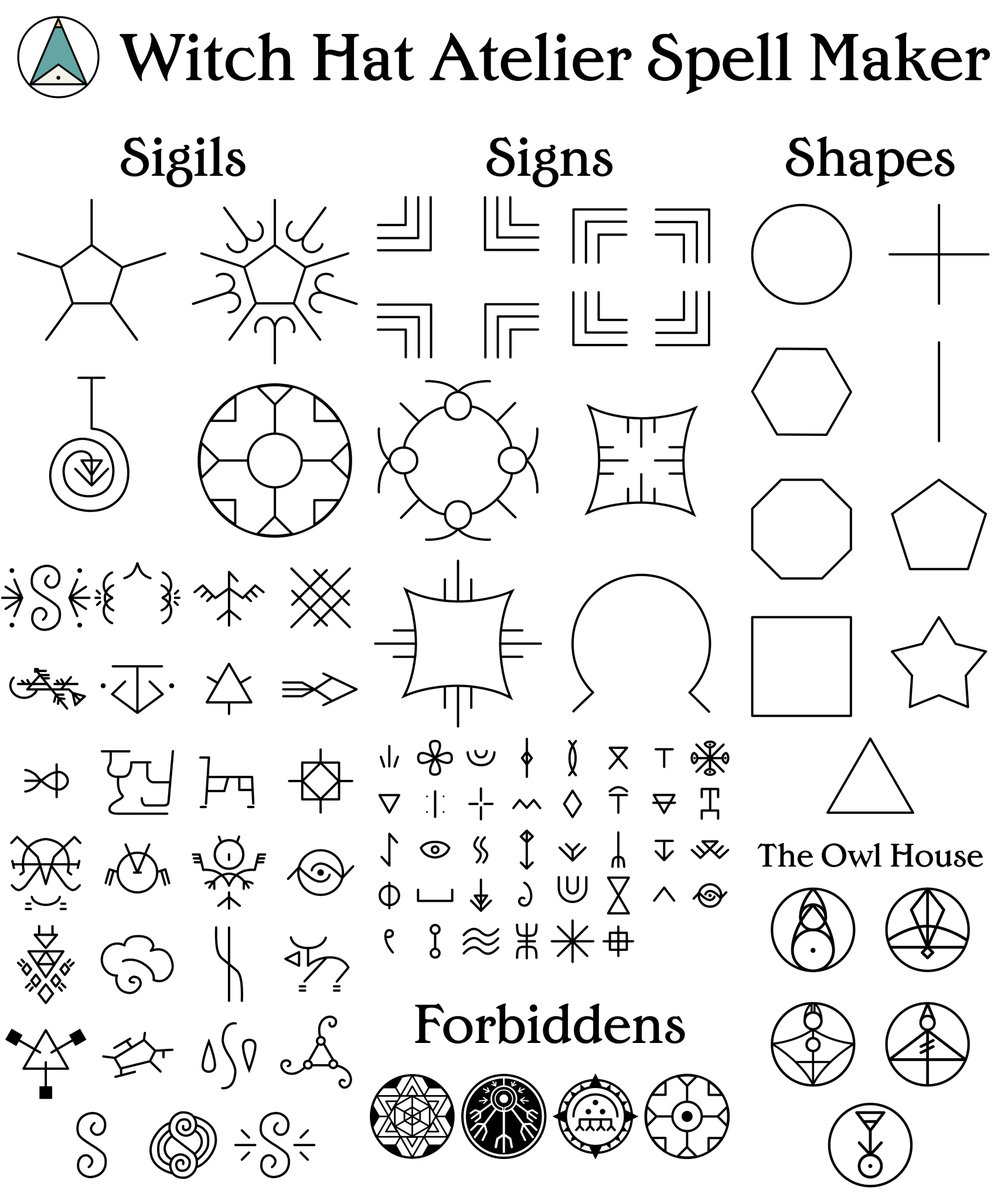 DaviAMSilva's tweet photo. I've updated the Witch Hat Atelier Spell Maker to include and fix some of the symbols seen in the anime, the upcoming Official World Guide and a few others.

Go try them out now: https://t.co/YvIAl0ecgR

#Δ帽子 #ΔHat #witchhatatelier #wha #whaspells https://t.co/vu5VE34JUl