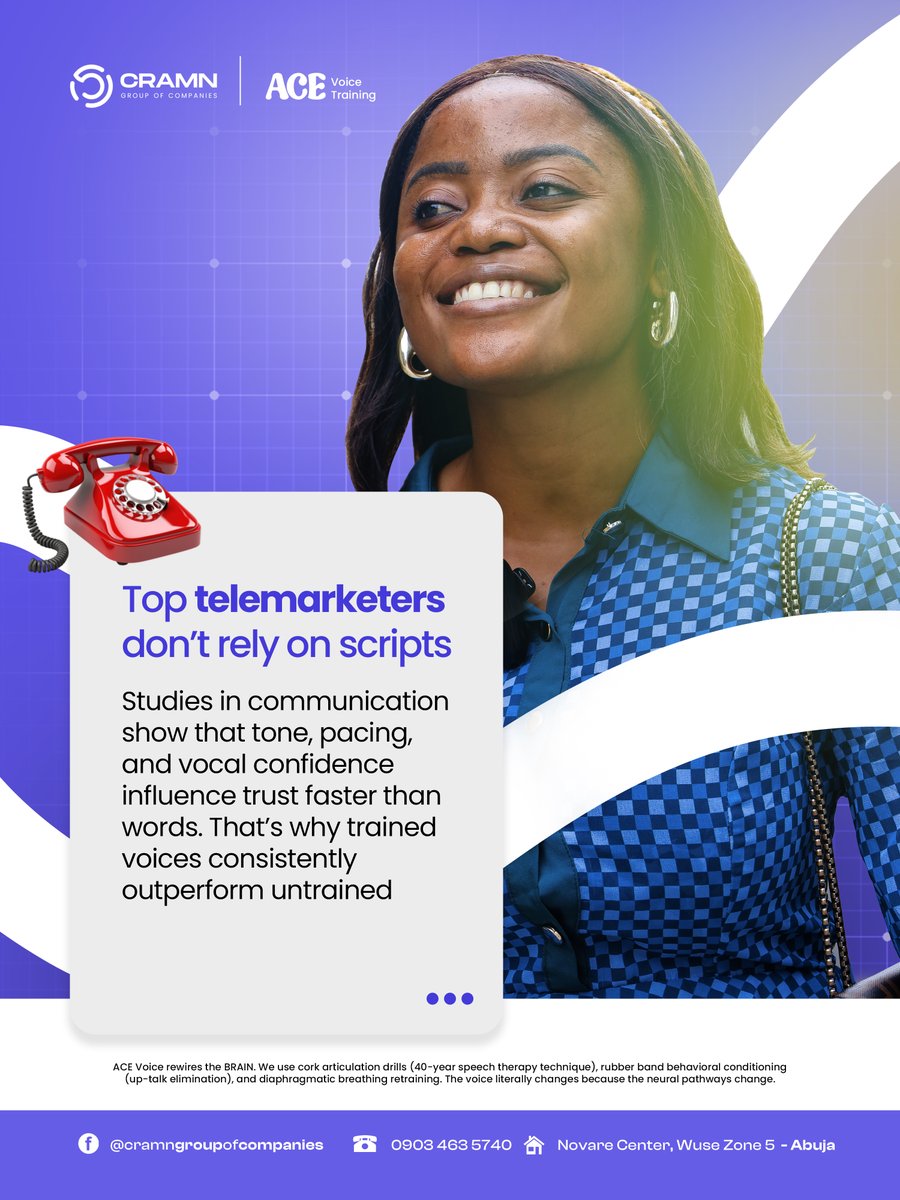 cramngroupofcom's tweet photo. In telemarketing, your voice is responsible for up to 80% of the buying decision. The difference between average and elite closers is not what they say it’s how they sound.
.
#cramngroup https://t.co/8KtY0fAYkK