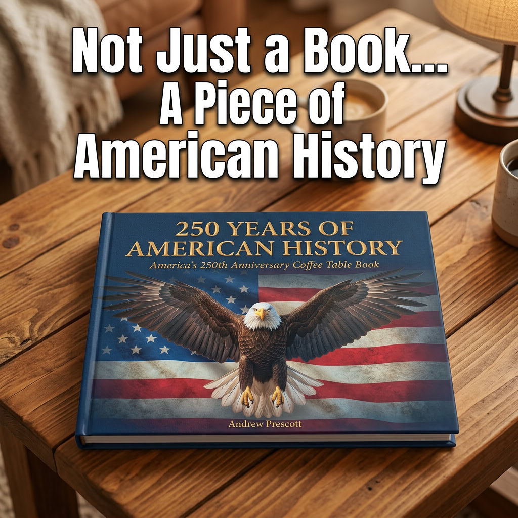 ProudPatriots1's tweet photo. This isn’t a cheap history book.
It’s a collector’s piece.
200 pages. Premium materials. Stunning full-color visuals.
A book designed to sit on your table — and start conversations.
Own the story of America.