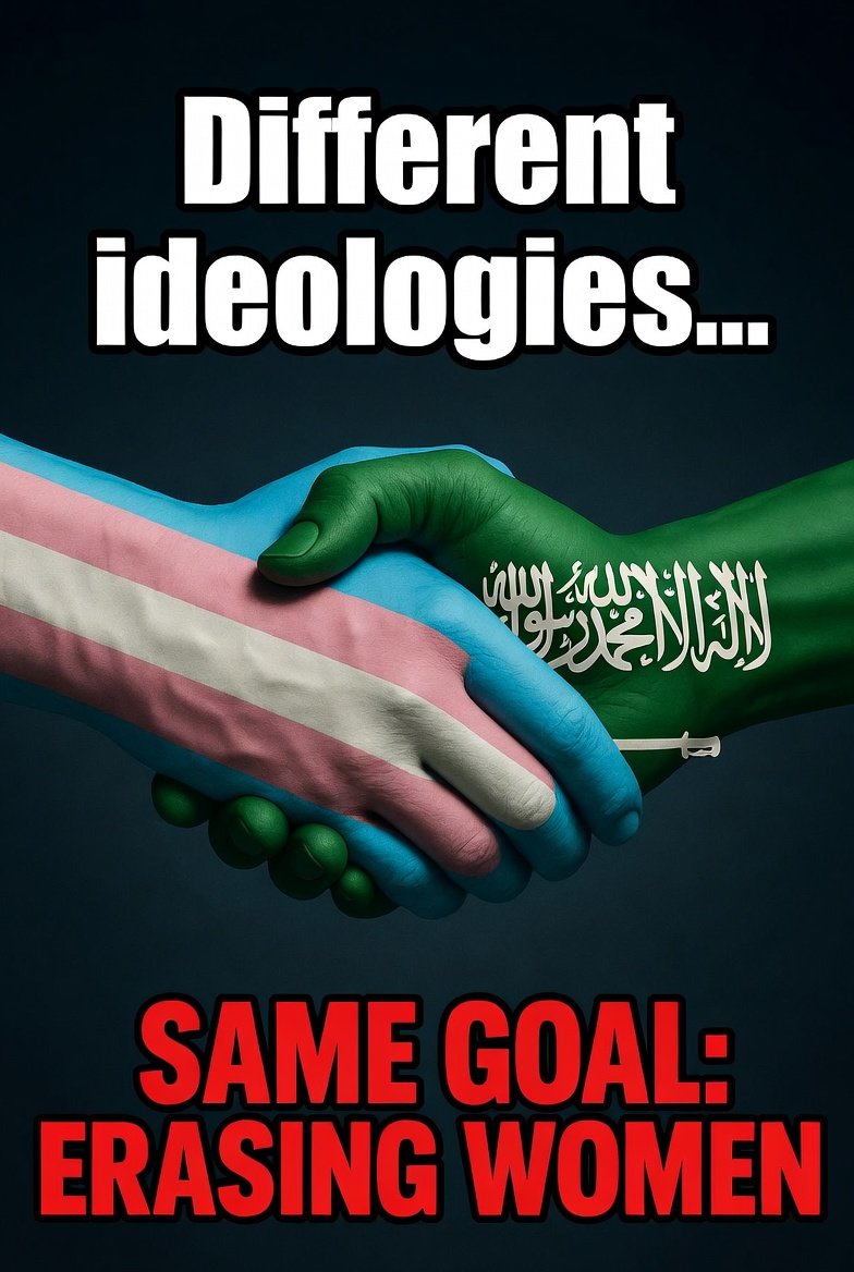 Jonnywsbell's tweet photo. The natural endpoint of Sex-Realism is clear-eyed defense of women's rights and single-sex spaces..
The natural endpoint of Islamism is burqas, segregation &amp; the erasure of women.. 
Both want women gone...
Different means...Same result... https://t.co/d591bi4kS5
