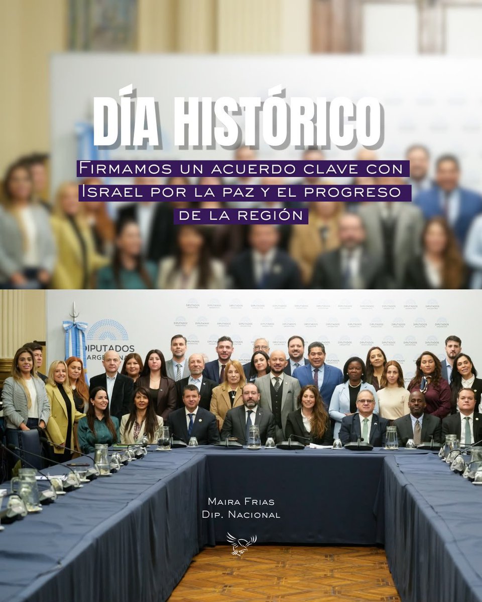 MairaFrias2025's tweet photo. Ayer firmamos un acuerdo clave con la Israel Allies Foundation para fortalecer los lazos de cooperación y progreso entre Israel y América Latina.
Acompañamos la visión de los Acuerdos de Isaac, impulsados por el Presidente @JMilei  para avanzar desde el Congreso en proyectos de ciencia, innovación y comercio, firmes en la defensa de la libertad.