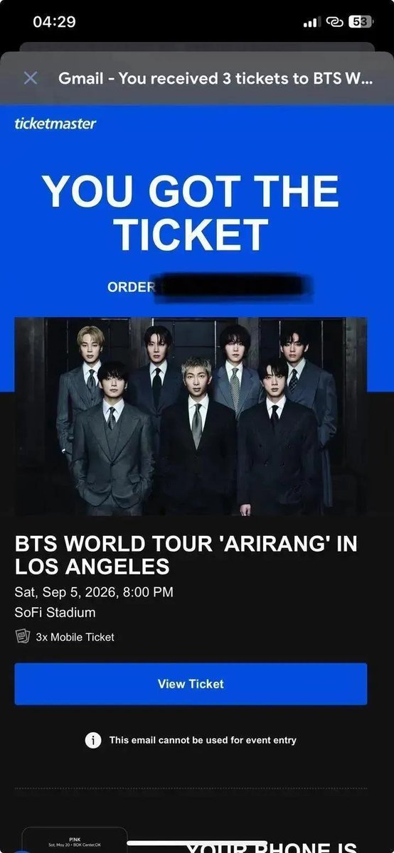 Amiitla's tweet photo. LA Army💜 - September 5th

I'm selling 3 tickets for BTS WORLD TOUR 'ARIRANG' in SoFi Stadium, Inglewood. Unfortunately, an important family function came up and won’t be able to make it anymore for that day.
Date: Saturday September 5th (D3)

#BTS_ARİRANG  #bts https://t.co/jN2PTBI7YF