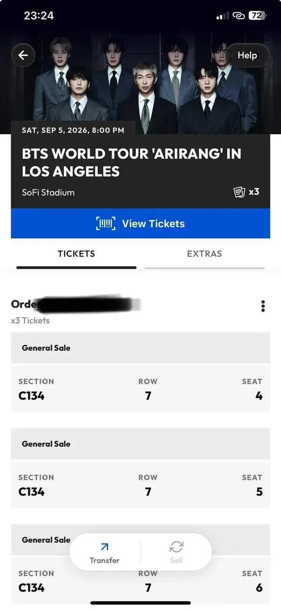 Amiitla's tweet photo. LA Army💜 - September 5th

I'm selling 3 tickets for BTS WORLD TOUR 'ARIRANG' in SoFi Stadium, Inglewood. Unfortunately, an important family function came up and won’t be able to make it anymore for that day.
Date: Saturday September 5th (D3)

#BTS_ARİRANG  #bts https://t.co/jN2PTBI7YF