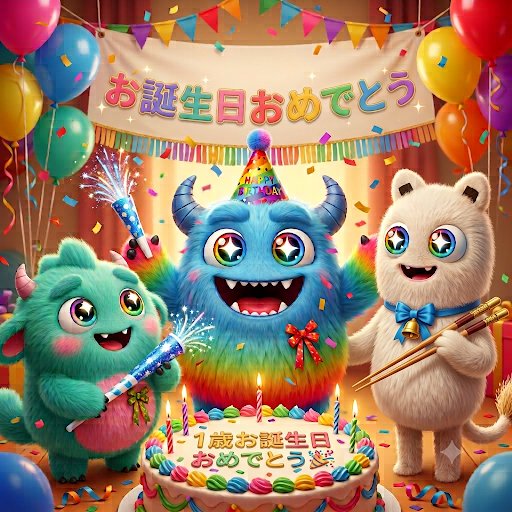 モッフィー1歳お誕生日おめでとう🎉わ〜い🙌 🥢もちゃんと忘れずに！w