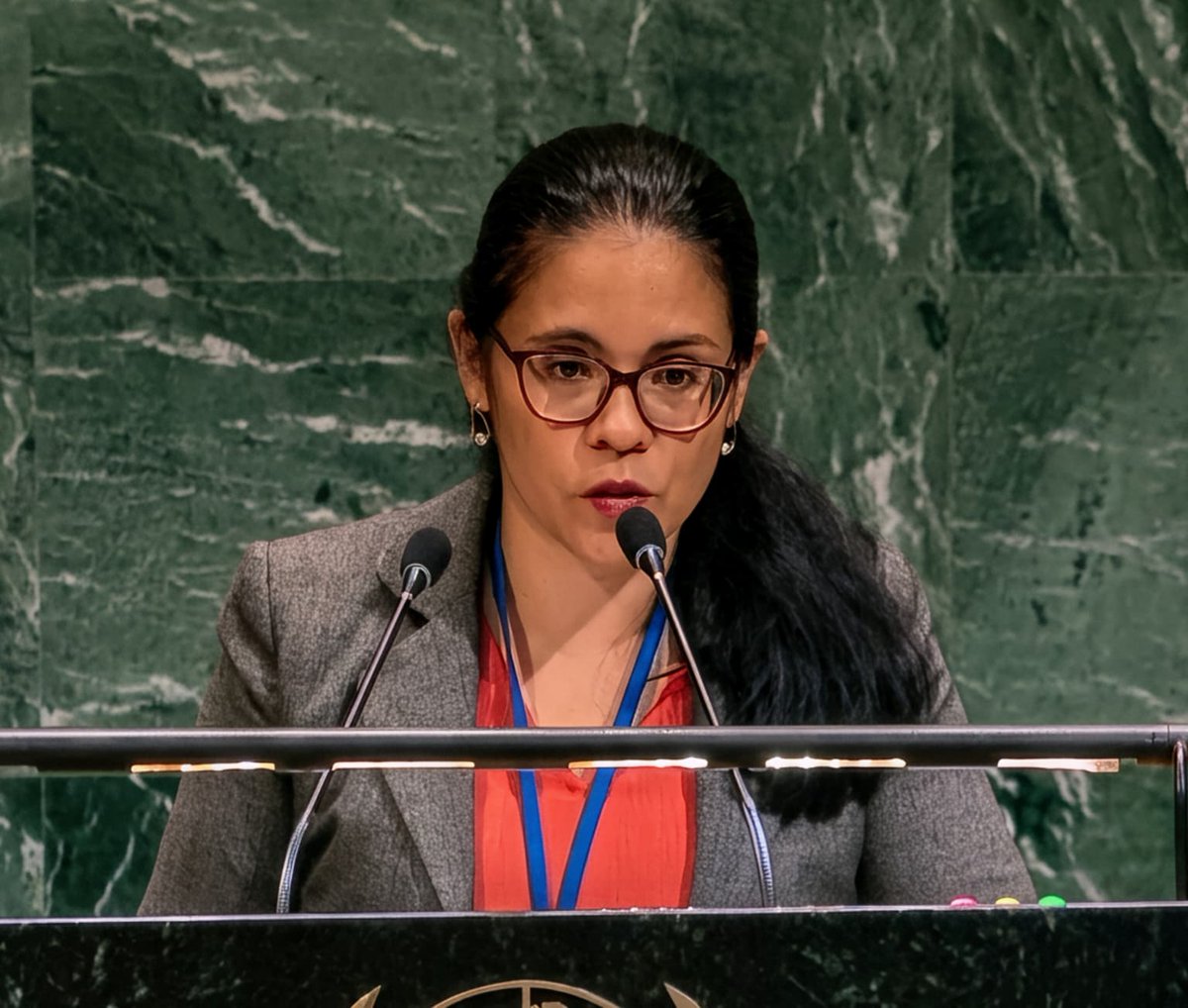 CUBAONU's tweet photo. At @UN, #Cuba rejected double standards in combating terrorism and called for a response based on international law. 

@DaylenisMorenoG 🇨🇺 denounced that the U.S. unilateral list targeting Cuba lacks evidence and serves political coercion. https://t.co/IHWIsspoKU