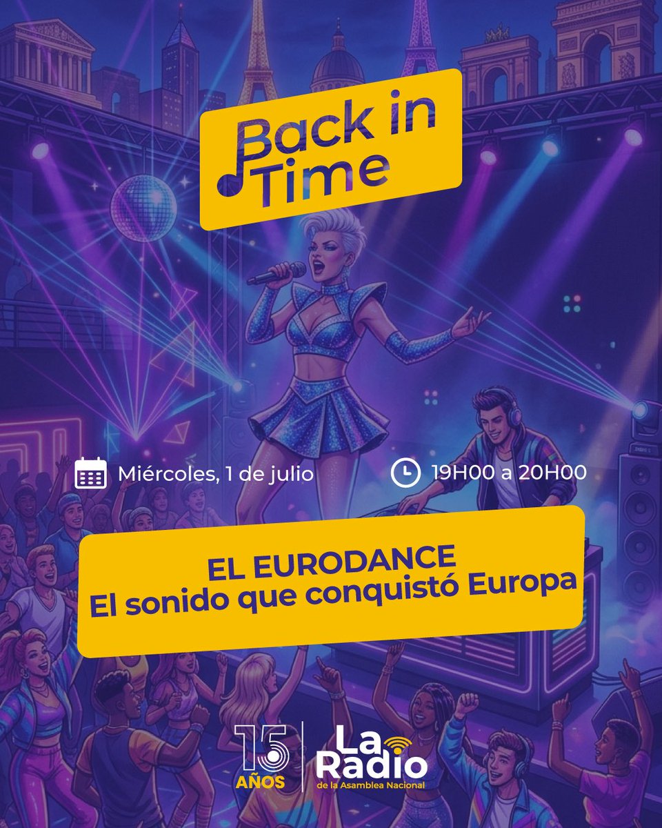 LaRadioAsamblea's tweet photo. ¡Prepárate para un viaje directo a los años 90! 💿 🎶

En #BackInTime revivimos el fenómeno del #Eurodance, el ritmo que conquistó Europa y puso a bailar al mundo con una mezcla única de pop, electrónica y dance.

🕖 Hoy | 19:00

#RadioCultura #Música #Eurodance https://t.co/btkQkoR6eX