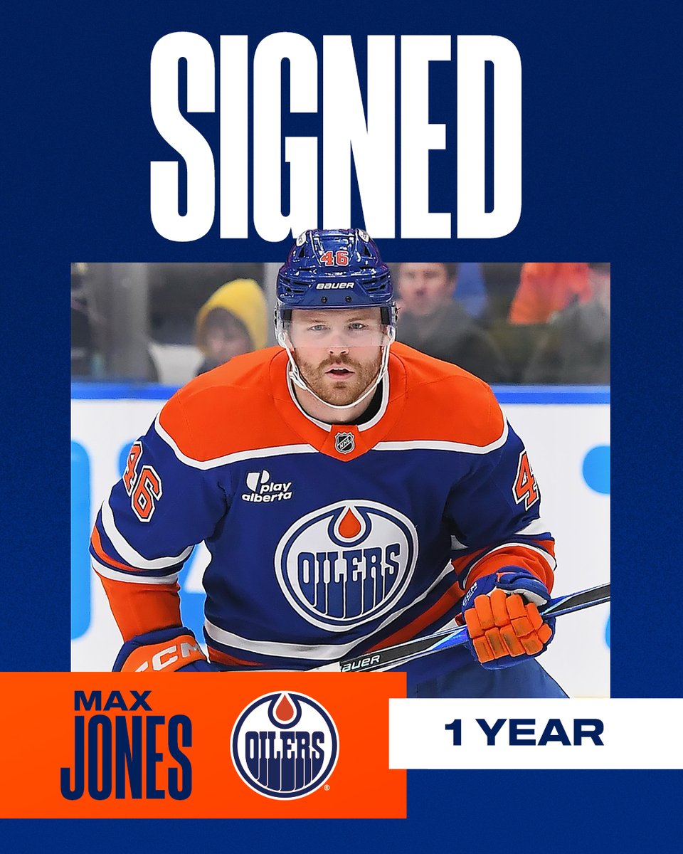 EdmontonOilers's tweet photo. MAX POWER 🔋

The #Oilers have re-signed forward Max Jones to a one-year contract with an AAV of $850,000. https://t.co/Hu8EWRgs8U