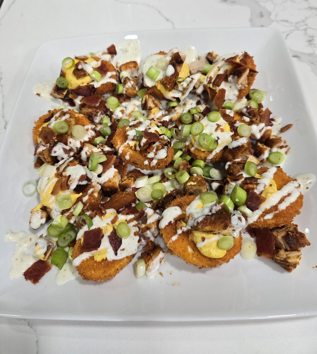 CannaBlazed's tweet photo. @lippyent Oh yea. I like to do em up a little wild though. Deep Fried Buffalo Chicken Bacon Ranch Deviled Eggs. https://t.co/gj21q59nUM