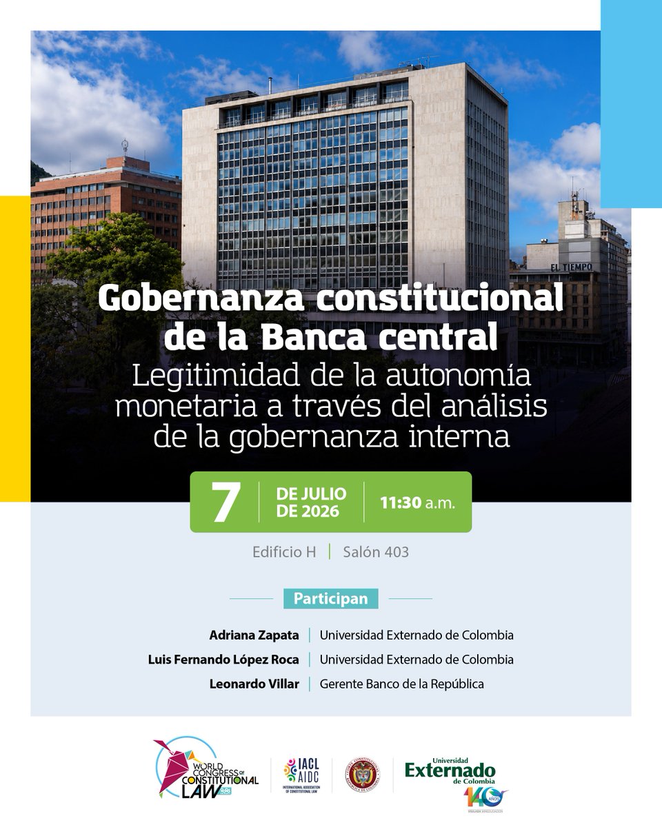 UExternado's tweet photo. ¡El constitucionalismo del futuro se debate hoy!

Participa en las actividades académicas del Congreso Mundial de Derecho Constitucional y descubre las nuevas tendencias globales, reformas y desafíos en la era digital. ⚖️ 📈

¡Impulsa tu perfil académico! 👉 https://t.co/bjWsQbGsIW