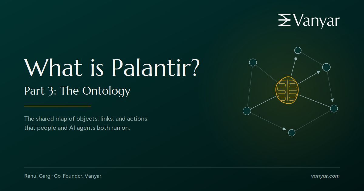 rahul_garg's tweet photo. Why do enterprise AI projects stall even as models get better every quarter?

This week Palantir and NVIDIA shipped an engine that lets US agencies own Nemotron open models and post-train them on their own data. The brain, owned outright, and it's a fair bet enterprise versions follow.

It still won't be enough on its own. A brain in a jar can't run a supply chain. Give a model your raw tables and it guesses which join is right, then presents the guess fluently. A better model just guesses more eloquently.

The model needs senses, hands, and memory. That's the ontology, and it's the subject of Part 3 of my "What is Palantir" series: https://t.co/0i0CCZND0h

#palantir #nvidia #foundry #ontology #enterpriseai