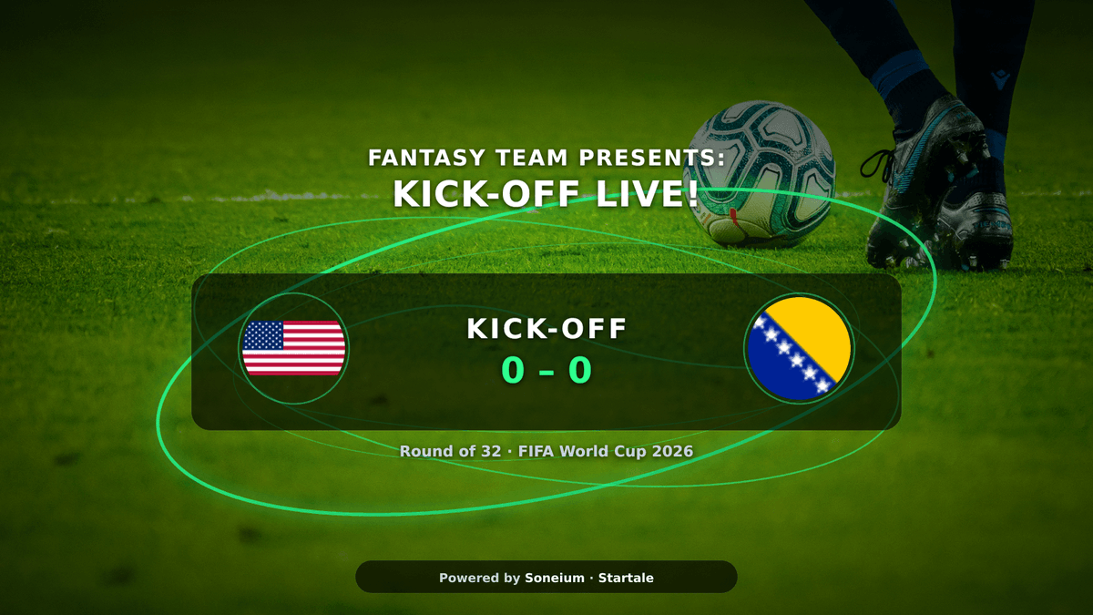 fantasyteamio's tweet photo. IT'S ON! 🇧🇦 USA vs Bosnia — KICK-OFF LIVE! ⚽🔥

Round of 32. Knockout football. No second chances.

FantasyTeam points are LIVE — check your squad now.

Build your XI. Lock in your predictions.

Who goes through? 👀

#WorldCup2026 #FantasyTeam #Football #Soneium #Startale #USA https://t.co/gwJbC7ojCM
