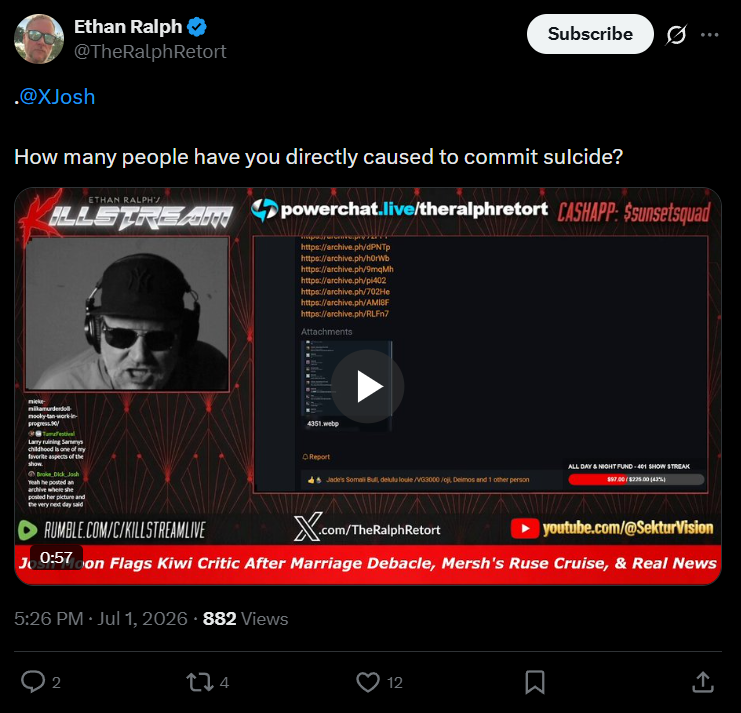 dookiewave's tweet photo. Ethan Ralph has spent the last month and half trying to convince his ex @scarletthampt0n to commit suicide. 

He created a fake forum, doxed, swatted, harassed, leaked private messages, sent her razorblades...

Hours and hours to footage streamed directly to X https://t.co/x0ud2sozRu