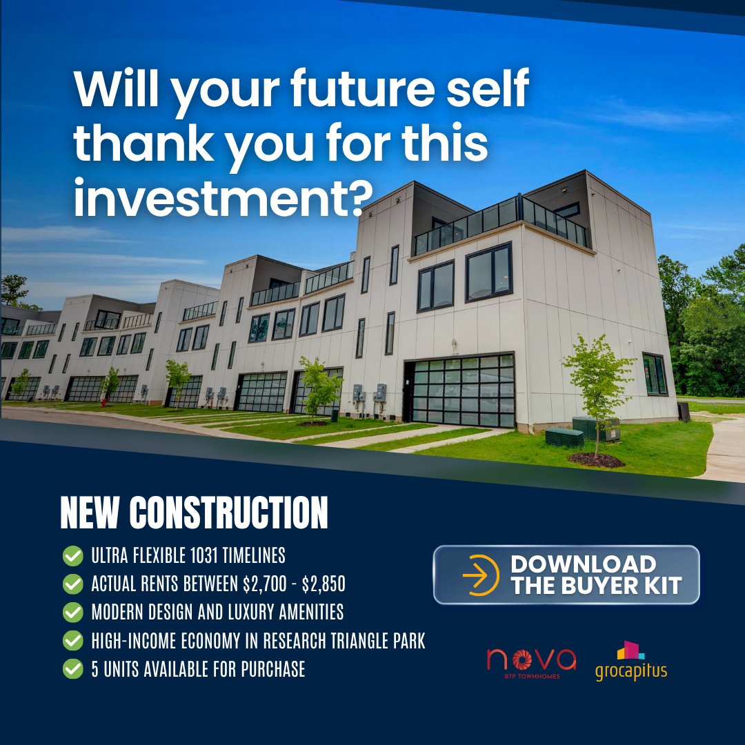 grocapitus's tweet photo. The best real estate investments rarely feel obvious at first. Nova RTP Townhomes offer newly built, income-producing rentals in Raleigh-Durham, with pricing from the low-$400Ks. 

Buyer Kit: https://t.co/B4UIPqzP3C 

#NovaRTP #1031Exchange https://t.co/WEwEF1QP2l