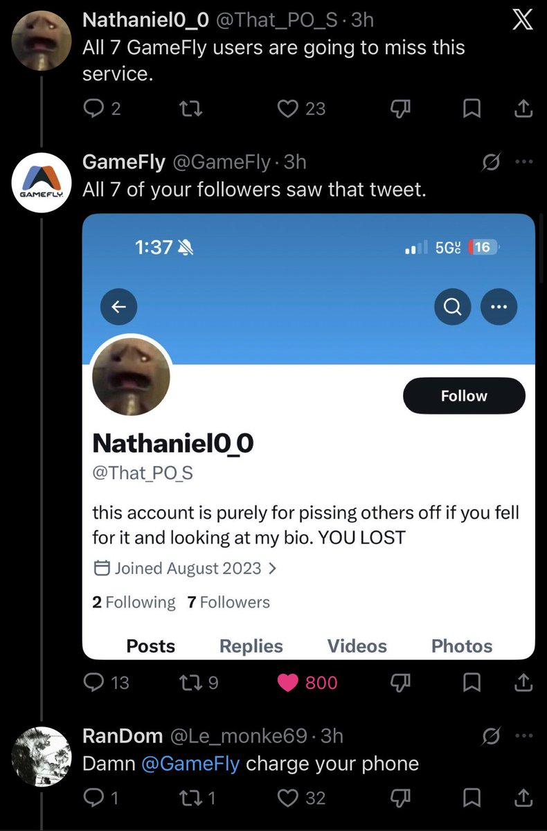 celphansieg's tweet photo. Lmao, gotta be the best interaction I’ve seen so far after the PS tragic news.
Goated @GameFly https://t.co/yM6kEiyYDo