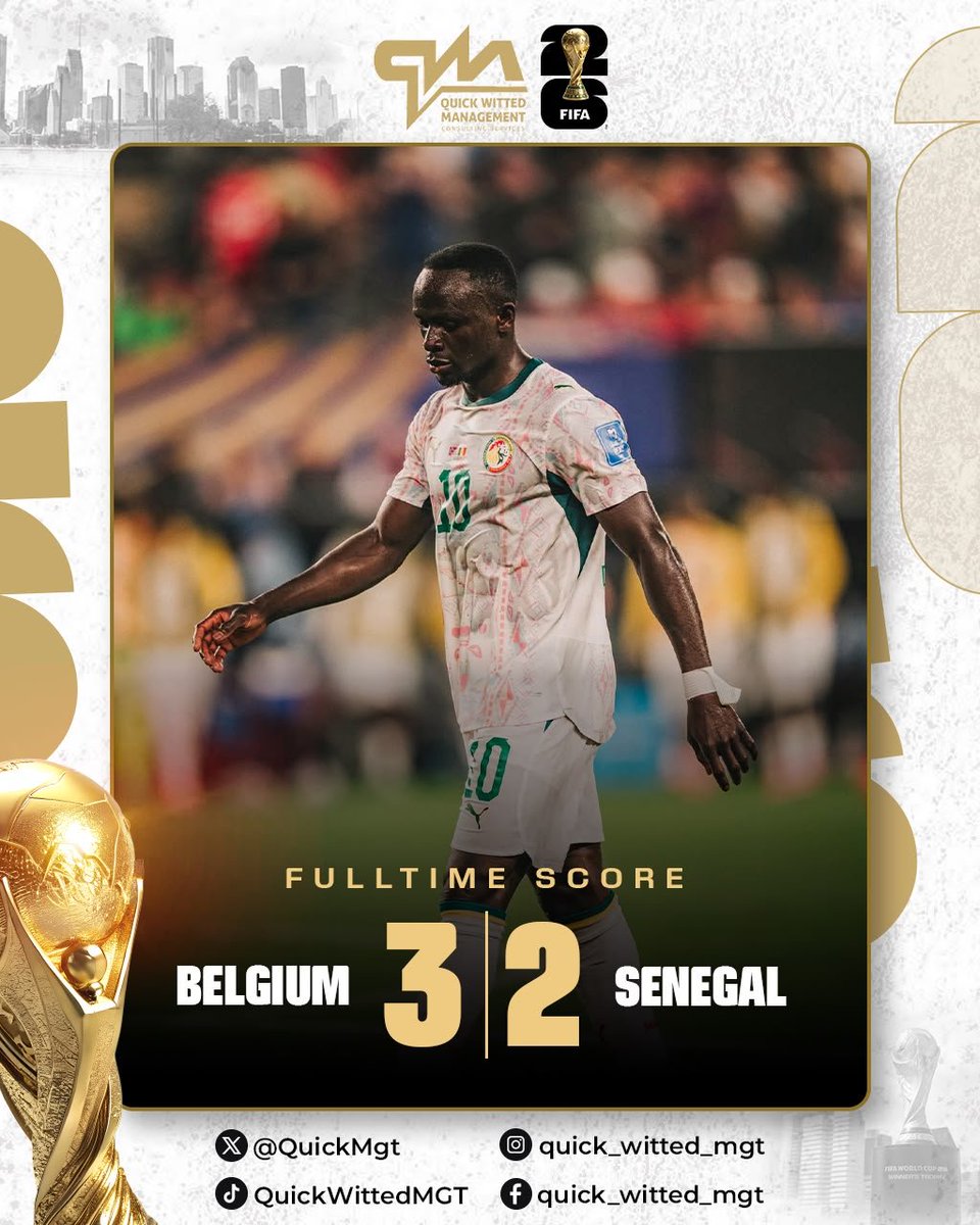 NMegan82197's tweet photo. 🌍⚽🏆 Coupe du monde 2026
Le Sénégal s'incline face à la Belgique au bout du suspense
#quickwitted #FIFA #belgique #senegal #football #worldcup https://t.co/Tk0welbeoP
