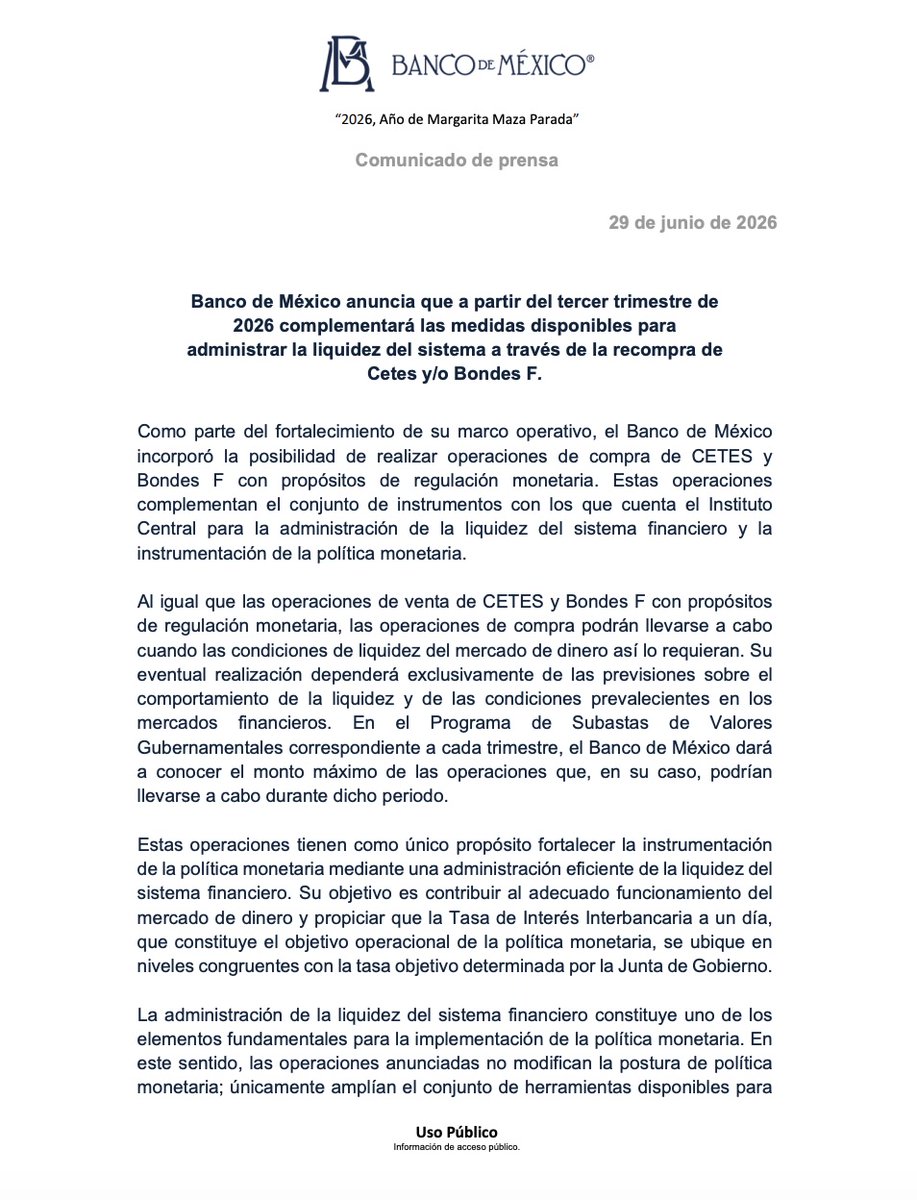 pacoeconomia's tweet photo. Cuidado!...mientras estamos distraídos festejando los triunfos de la Selección Mexicana (👍⚽️), @Banxico abre la puerta para financiar al gobierno @Hacienda_Mexico comprando su deuda. Seguimos en camino de poner la Política Monetaria al servicio de los desequilibrios fiscales. https://t.co/k6lO0a8qpj