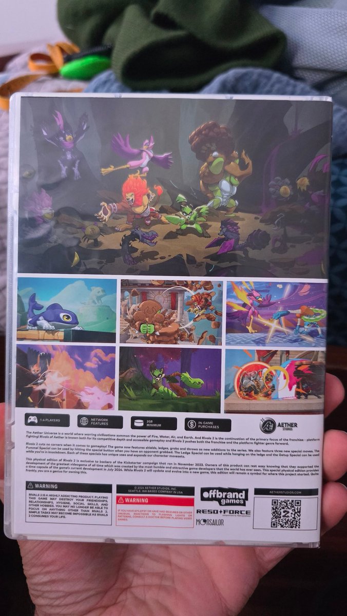 LocalLibraryCat's tweet photo. With all the talk about physical video games going on, I wanna show my favorite thing I picked up at EVO.

Rivals of Aether 2, physical edition (signed by Dan Fornace :0)! It contains a development build of the game from July 2024. (Forsburn is CRAZY busted on this build lmfao) https://t.co/qui0SjmtoW