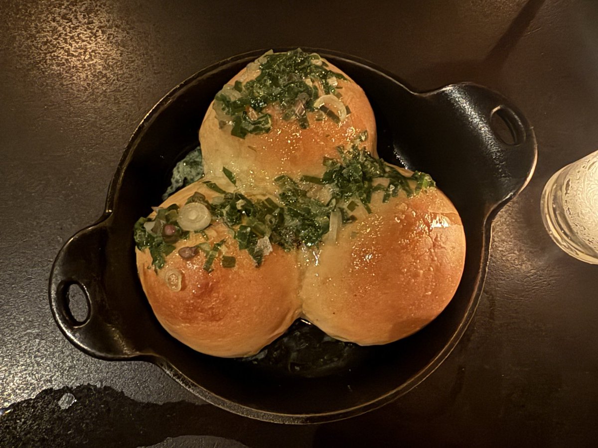 jctdining's tweet photo. cloverleaf rolls with wild ramp butter.

sweet potato &amp; lobster bisque.

crab fritters: jonah crab, remoulade, radishes.

fried squid &amp; cherry peppers: tartar, smoked jalapeño mayo. https://t.co/ZQI21nP8Lh