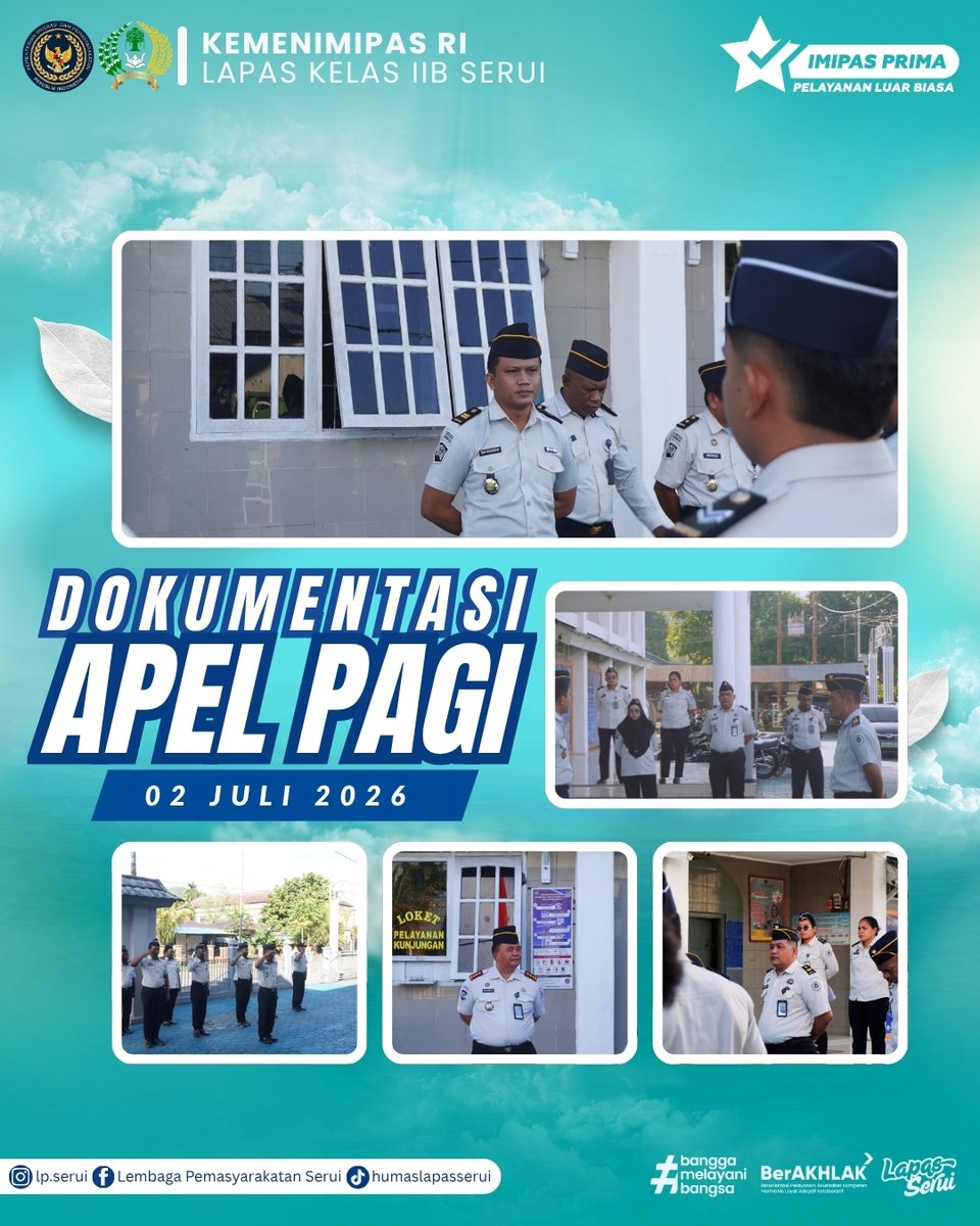 LapasSerui's tweet photo. Ka. Adm Kamtib Dwy Nugroho menyampaikan keberhasilan penyelenggaraan Wartelsuspas, selesainya laporan bulanan, serta mengajak seluruh pegawai menyukseskan bakti sosial bersih-bersih masjid dan gereja yang akan dilaksanakan Jumat.

#LapasSerui #Kemenimipas #Pemasyarakatan https://t.co/FMgnZLRdXZ