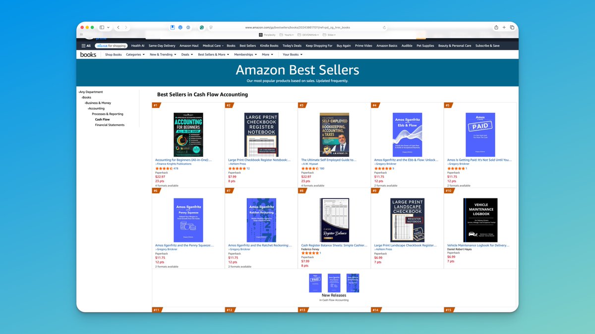 gregorybrickner's tweet photo. You guys are incredible.  Thank you for the support.  Amos Ilgenfritz made it to Nos. 4, 5, 6, &amp; 7 on the Cash Flow Accounting bestseller list on Amazon today. https://t.co/rL3QBHb6qV