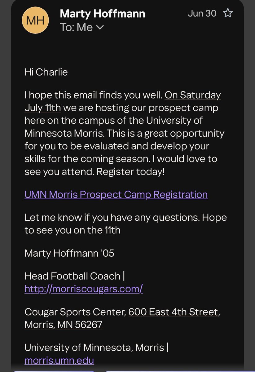 CharlieHouck54's tweet photo. @UMMcoach_Hoff Thank You for the invite! https://t.co/j0ff8RVt69