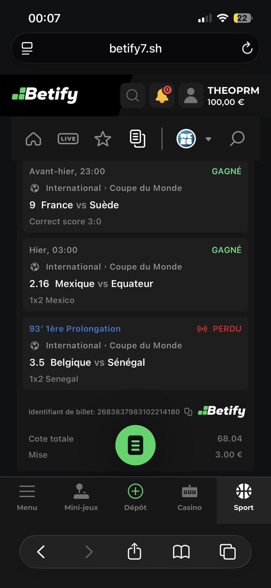 TheoPrm's tweet photo. @2ALAH @ArseneF5 Regarde mon ticket en plus https://t.co/nOqOKfQDht
